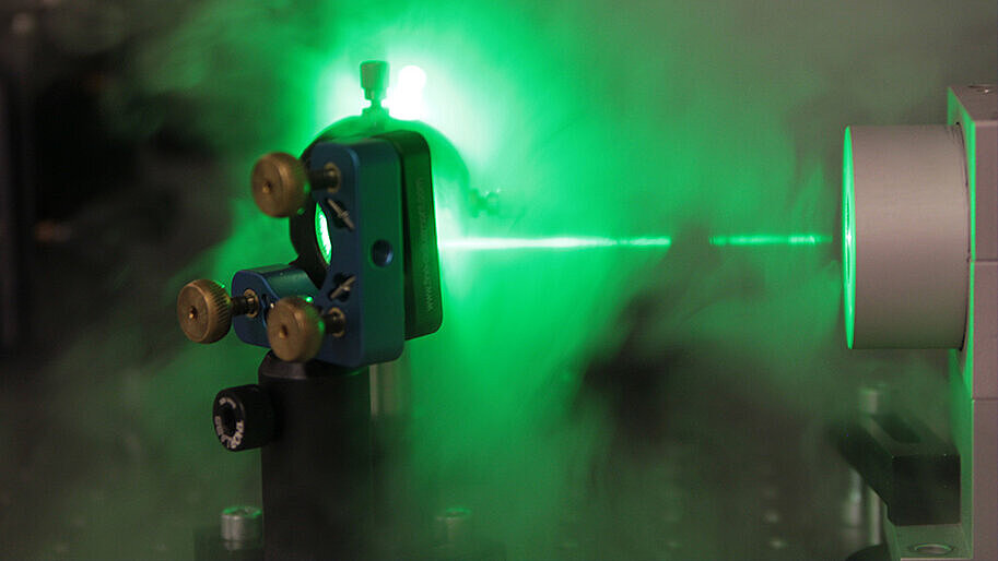 A laboratory set-up with a green light laser beam